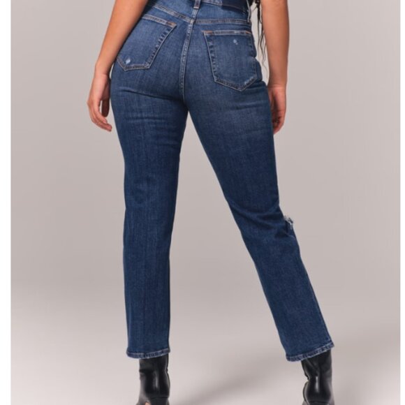 Curve Love Ultra High Rise Ankle Straight Jeans: Medium ripped wash - Picture 2 of 3